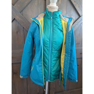 Eddie Bauer WeatherEdge 3 in 1 Jacket Womens XS Blue Hooded Waterproof Insulated